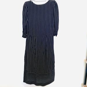 Vintage‎ Black White Striped MIDI Dress SZ M
